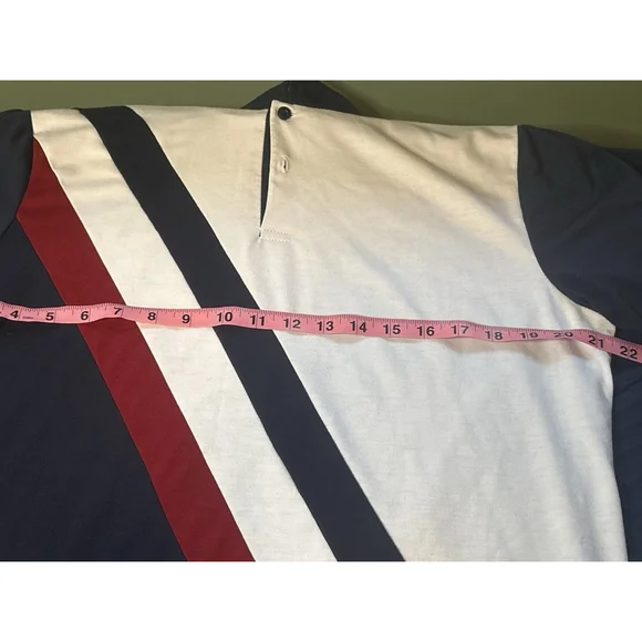 SHEIN Men’s Diagonal Stripe Colorblock Polo Shirt Navy White Red Size M Medium - Picture 4 of 5